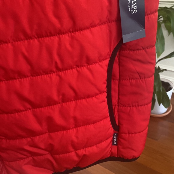 Chaps Mens Ralph Lauren Red Black Zip Front Puffer Lightweight Vest Pockets Sz L - Picture 4 of 12